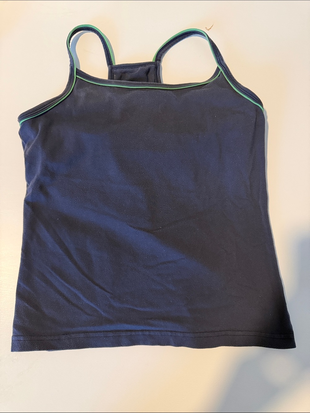 Vintage Women’s Navy sports top with Green Trim and inner bra